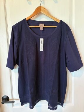 Chicos Women’s Navy Scoop Neck Embroidered Top